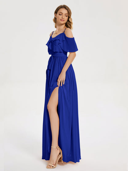 Thea Off the Shoulder Slit Chiffon Bridesmaid Dress