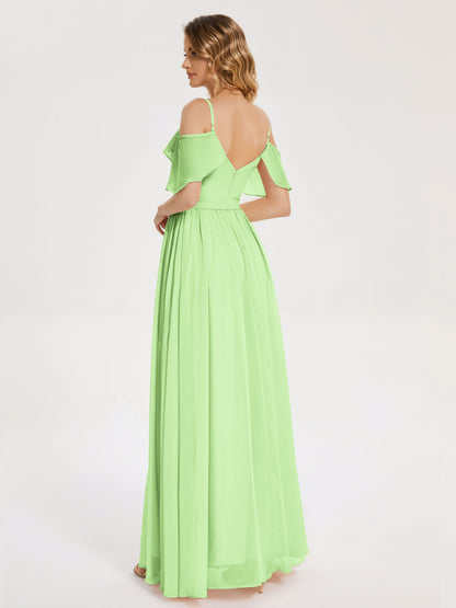 Thea Off the Shoulder Slit Chiffon Bridesmaid Dress