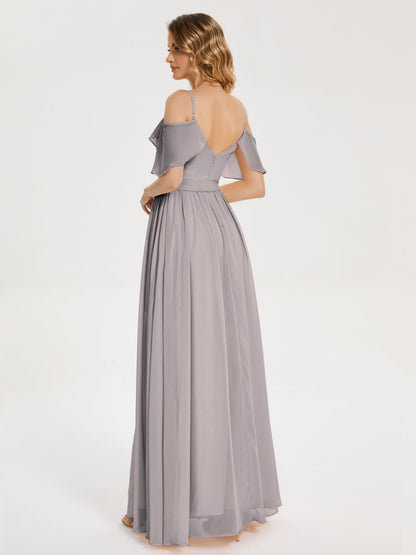 Thea Off the Shoulder Slit Chiffon Bridesmaid Dress