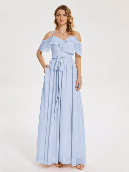 Thea Off the Shoulder Slit Chiffon Bridesmaid Dress