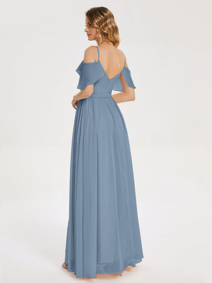 Thea Off the Shoulder Slit Chiffon Bridesmaid Dress