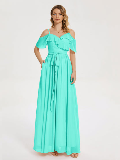 Thea Off the Shoulder Slit Chiffon Bridesmaid Dress