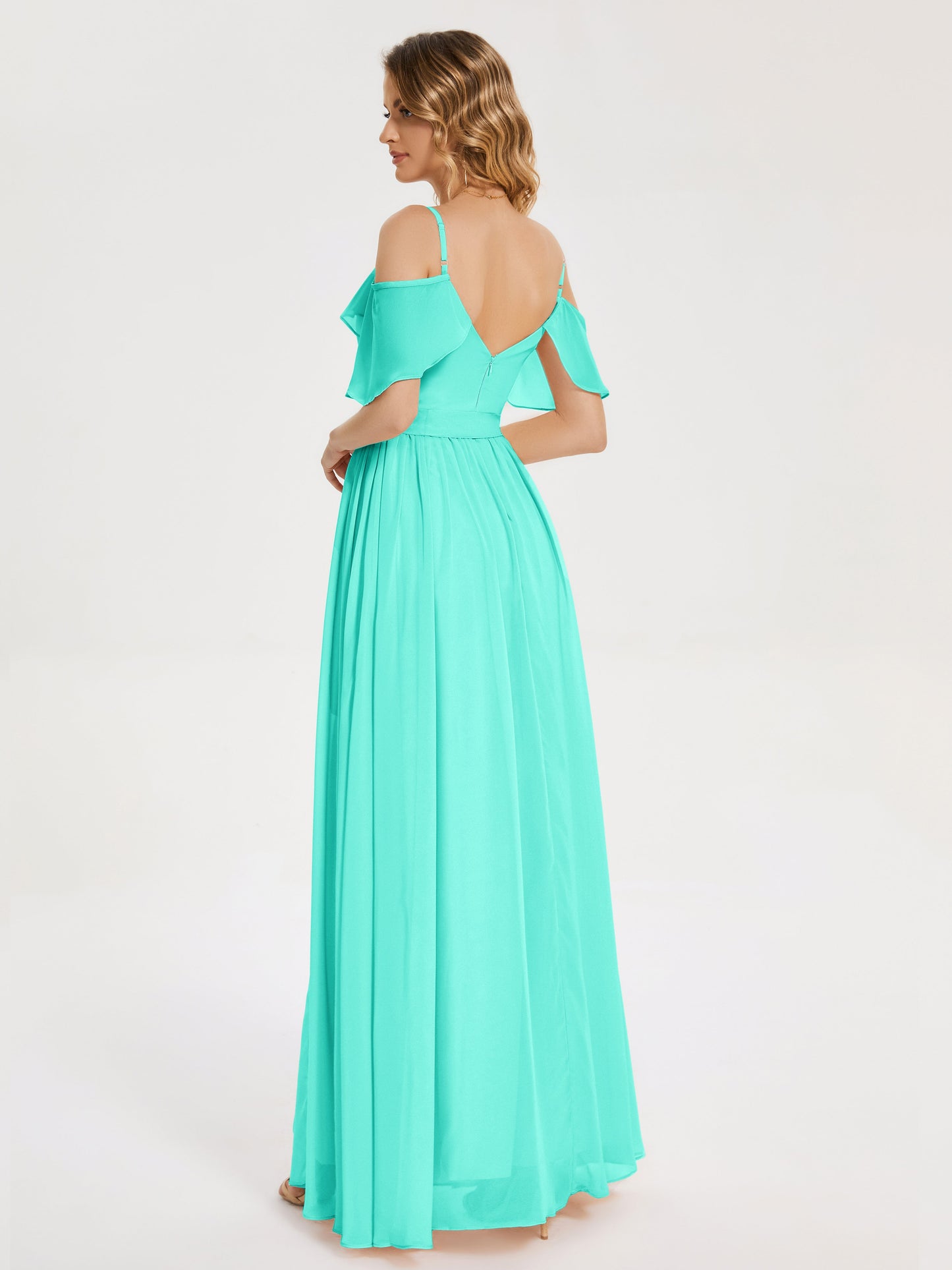 Thea Off the Shoulder Slit Chiffon Bridesmaid Dress