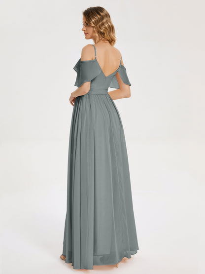 Thea Off the Shoulder Slit Chiffon Bridesmaid Dress