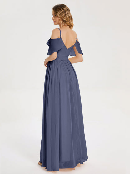 Thea Off the Shoulder Slit Chiffon Bridesmaid Dress