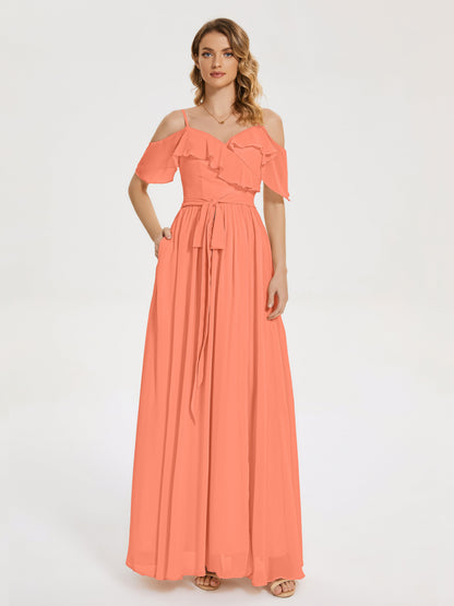 Thea Off the Shoulder Slit Chiffon Bridesmaid Dress