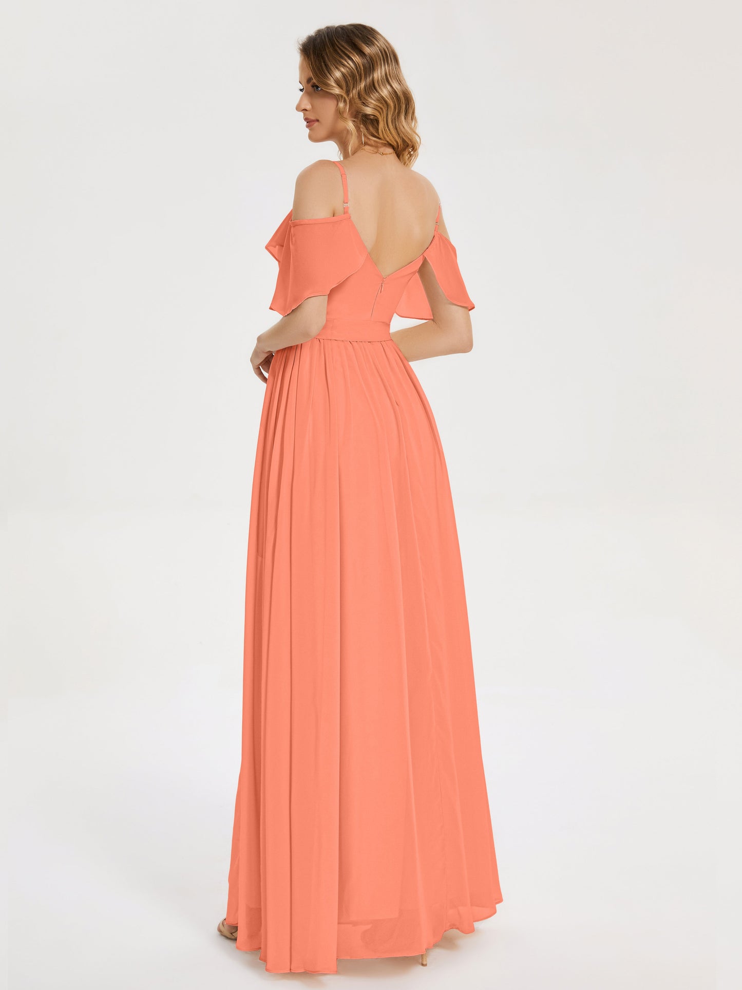 Thea Off the Shoulder Slit Chiffon Bridesmaid Dress