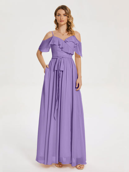 Thea Off the Shoulder Slit Chiffon Bridesmaid Dress