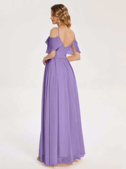Thea Off the Shoulder Slit Chiffon Bridesmaid Dress