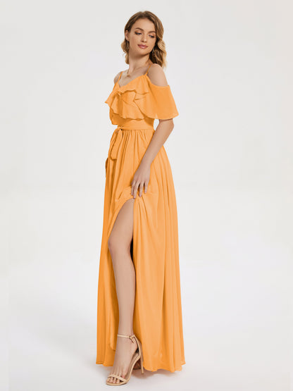 Thea Off the Shoulder Slit Chiffon Bridesmaid Dress
