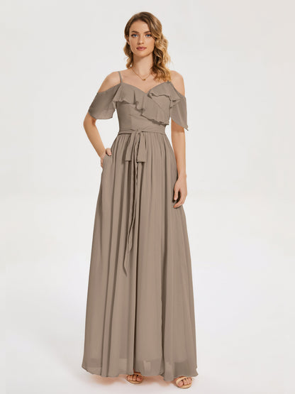 Thea Off the Shoulder Slit Chiffon Bridesmaid Dress