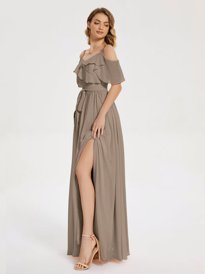 Thea Off the Shoulder Slit Chiffon Bridesmaid Dress
