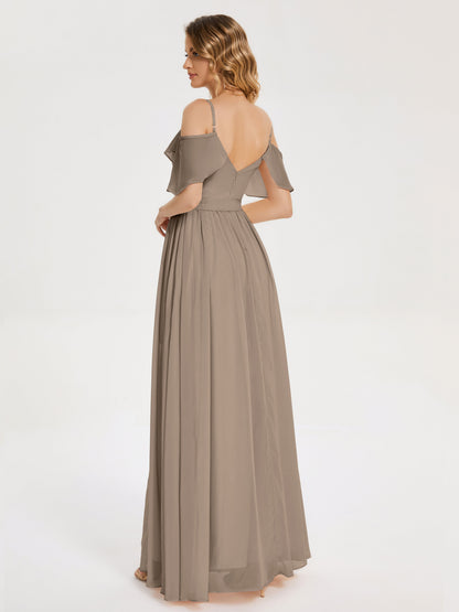 Thea Off the Shoulder Slit Chiffon Bridesmaid Dress