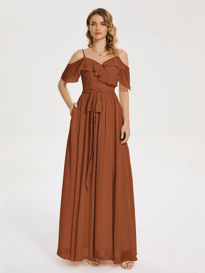 Thea Off the Shoulder Slit Chiffon Bridesmaid Dress