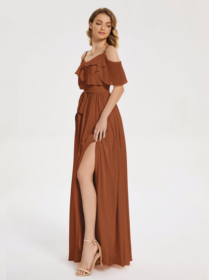 Thea Off the Shoulder Slit Chiffon Bridesmaid Dress