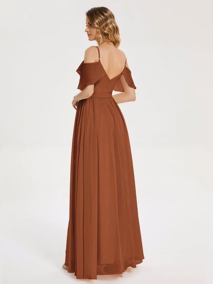 Thea Off the Shoulder Slit Chiffon Bridesmaid Dress
