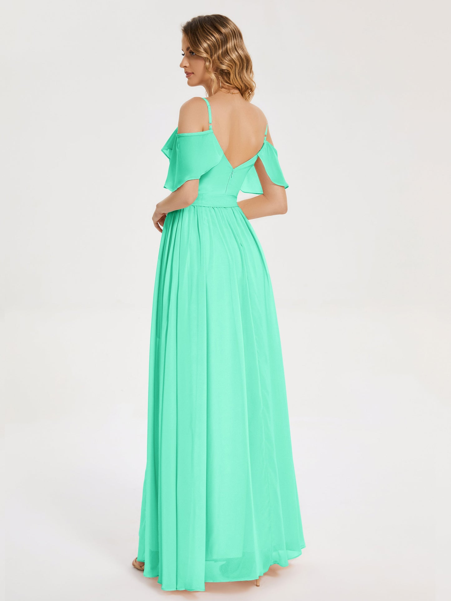 Thea Off the Shoulder Slit Chiffon Bridesmaid Dress