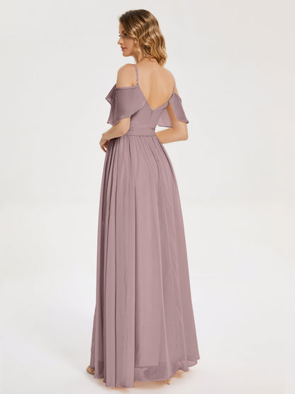 Thea Off the Shoulder Slit Chiffon Bridesmaid Dress