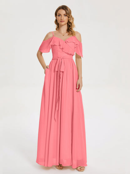 Thea Off the Shoulder Slit Chiffon Bridesmaid Dress