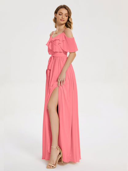 Thea Off the Shoulder Slit Chiffon Bridesmaid Dress