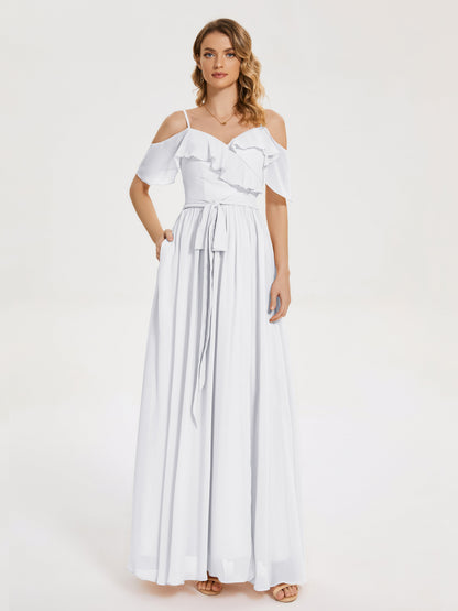 Thea Off the Shoulder Slit Chiffon Bridesmaid Dress