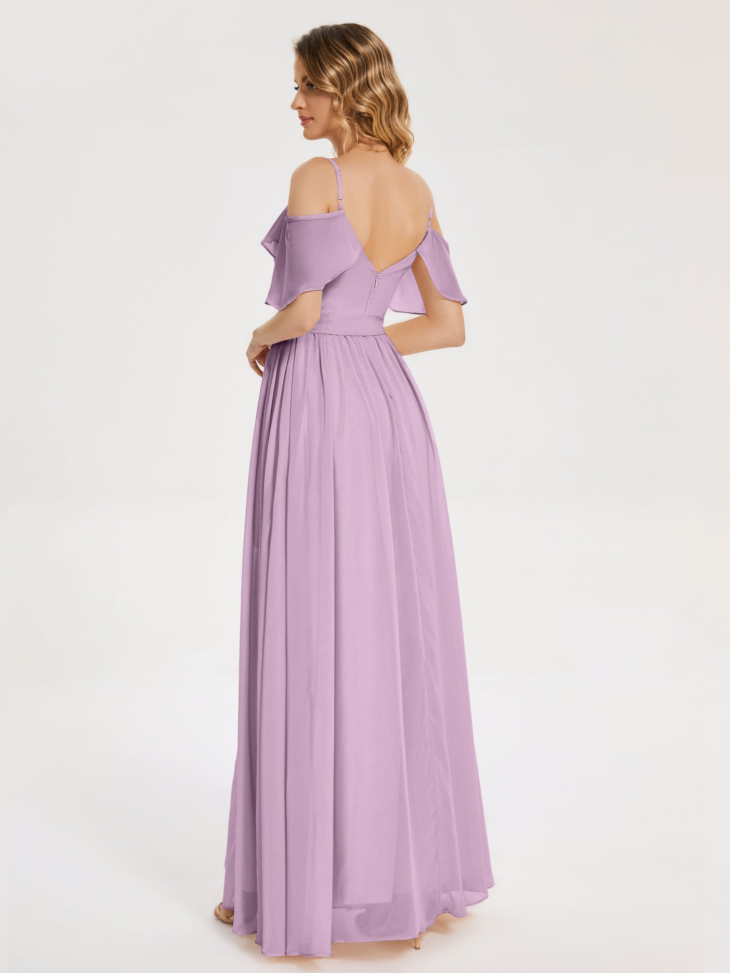 Thea Off the Shoulder Slit Chiffon Bridesmaid Dress