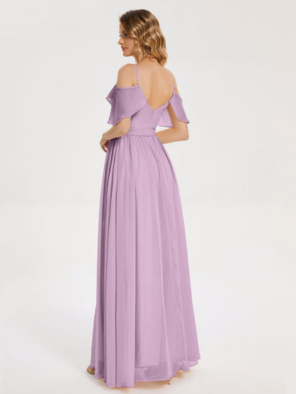 Thea Off the Shoulder Slit Chiffon Bridesmaid Dress
