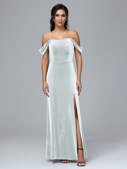Off Shoulder Velvet Bridesmaid Dress With Slit
