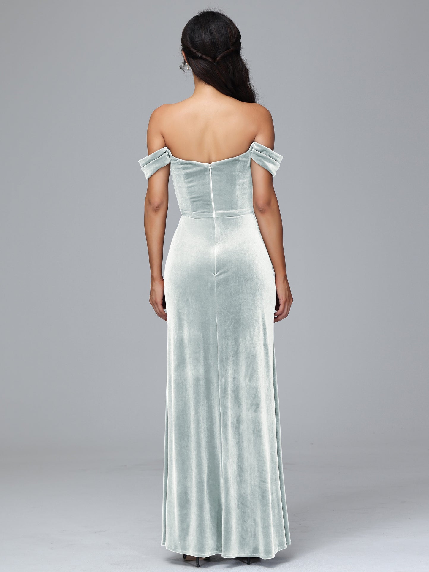 Off Shoulder Velvet Bridesmaid Dress With Slit