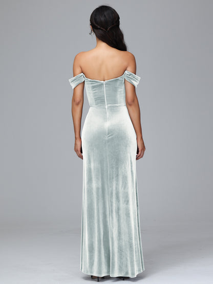 Off Shoulder Velvet Bridesmaid Dress With Slit