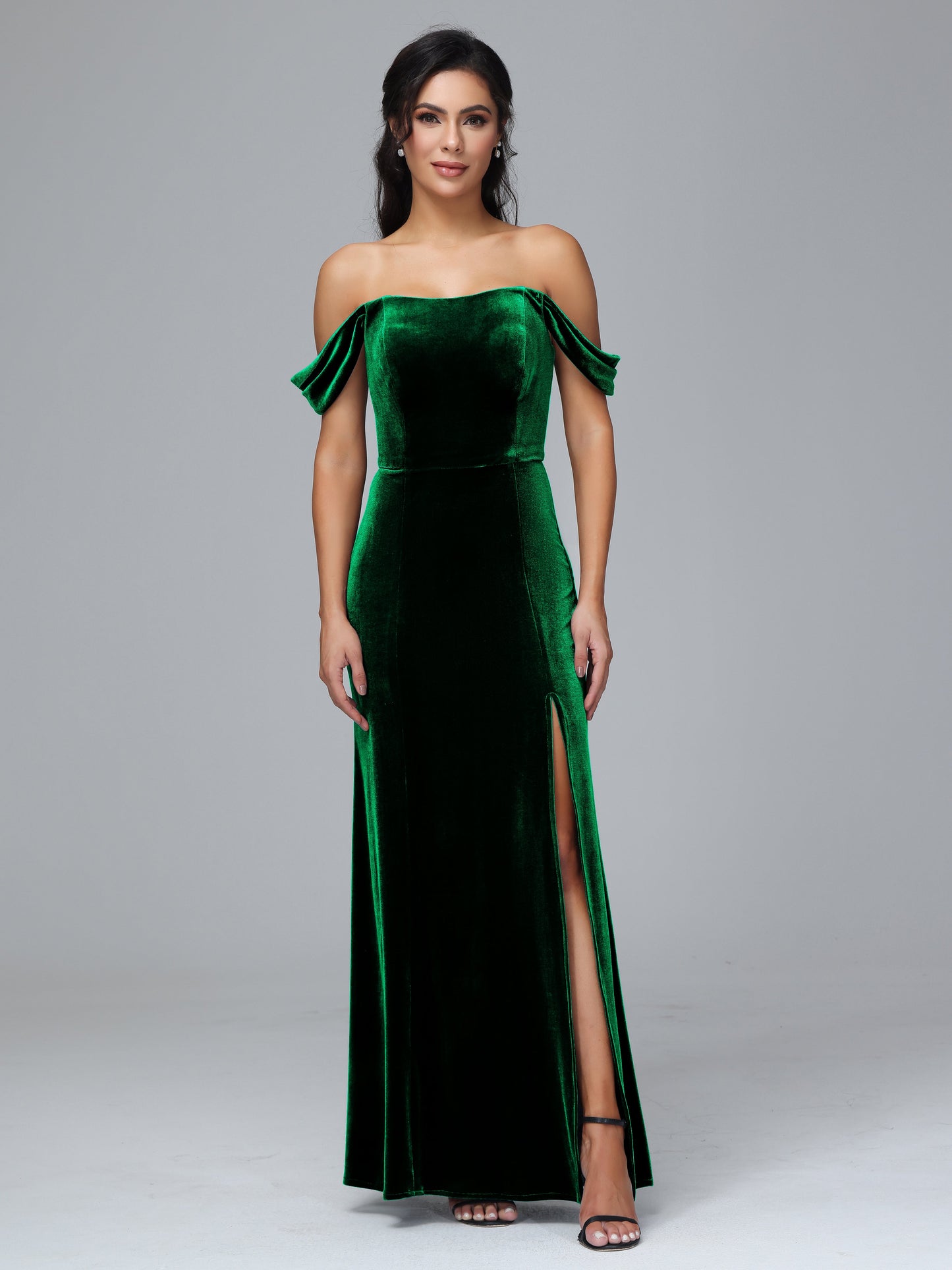 Off Shoulder Velvet Bridesmaid Dress With Slit