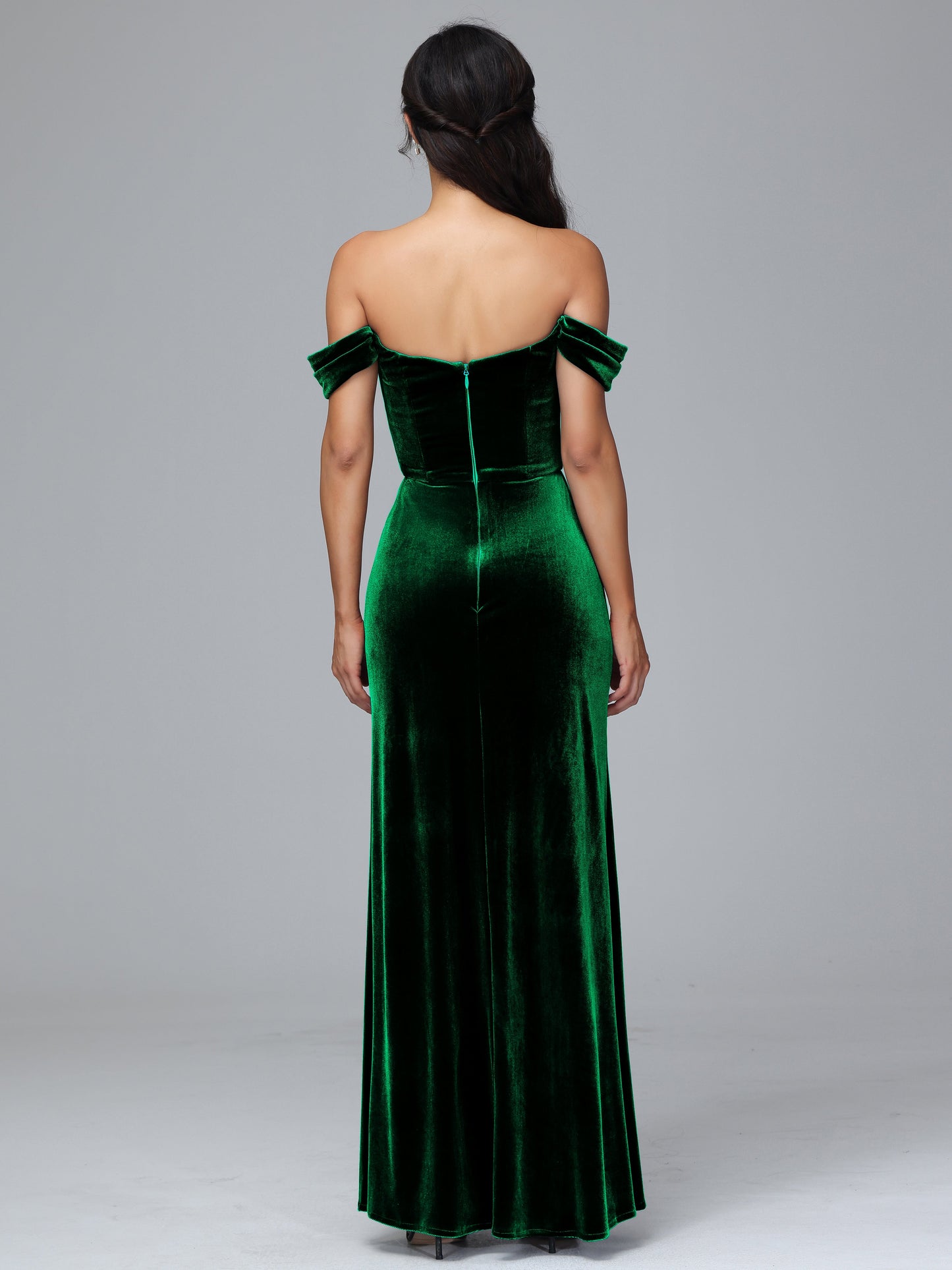 Off Shoulder Velvet Bridesmaid Dress With Slit