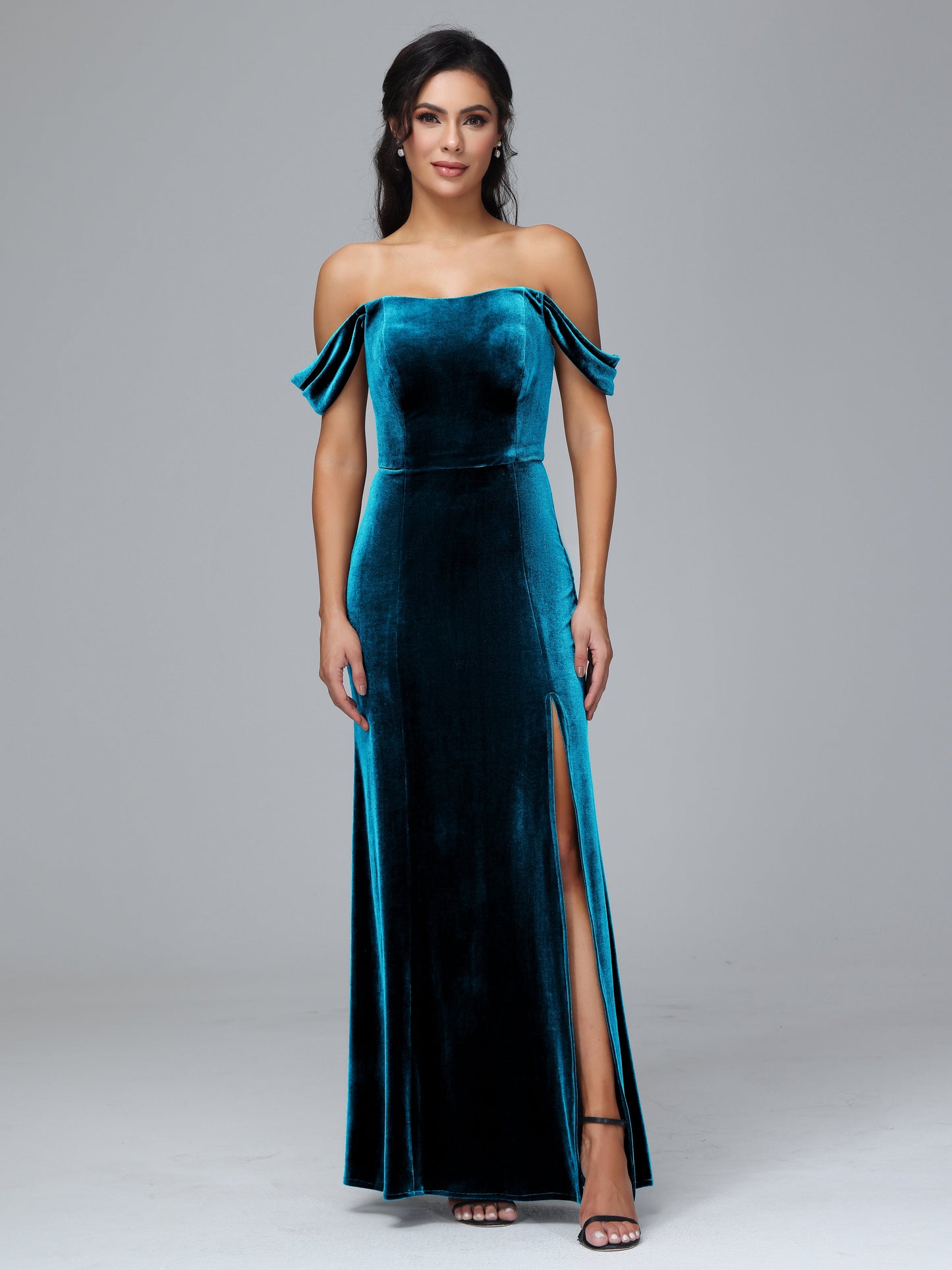 Off Shoulder Velvet Bridesmaid Dress With Slit