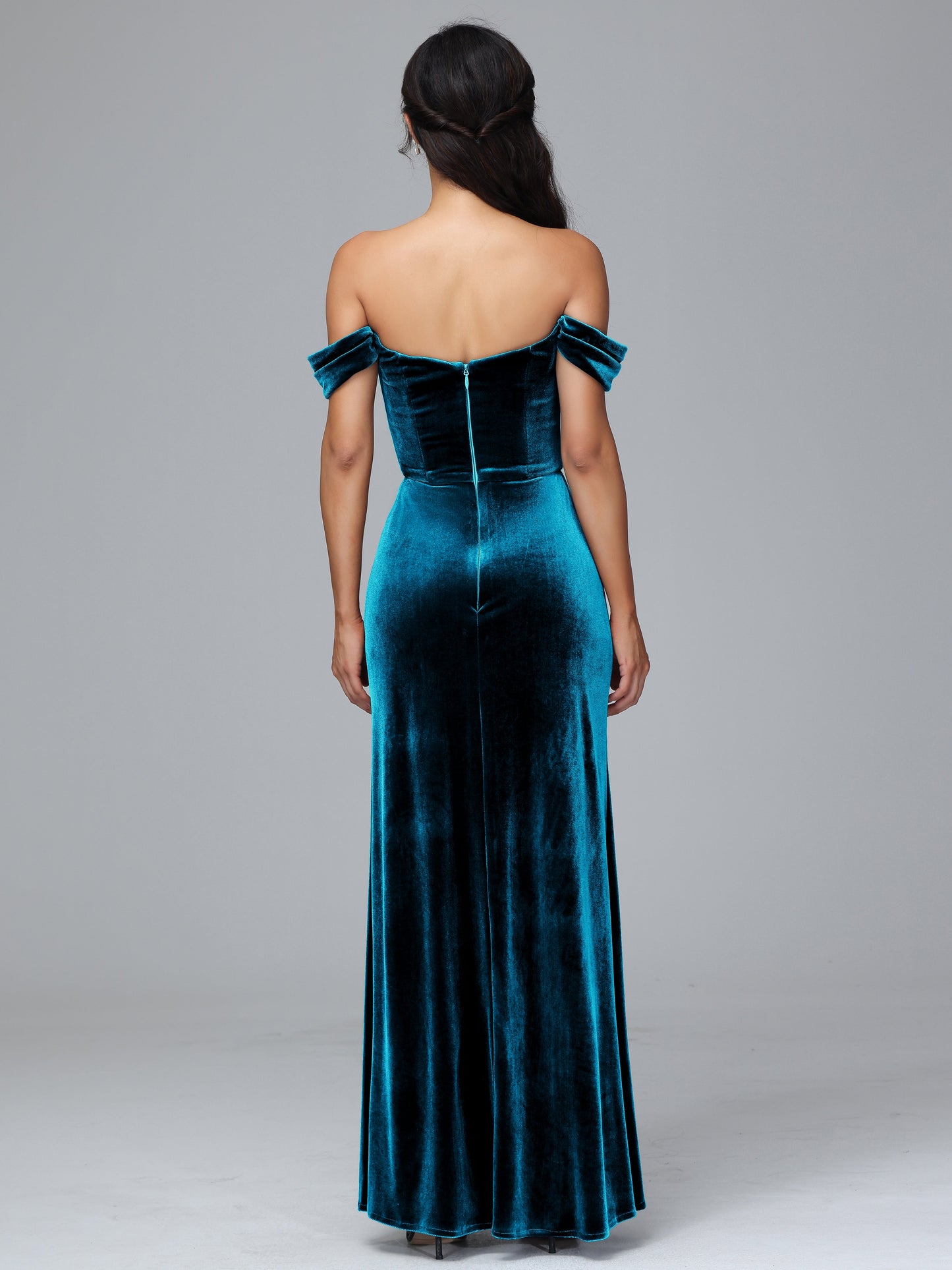 Off Shoulder Velvet Bridesmaid Dress With Slit