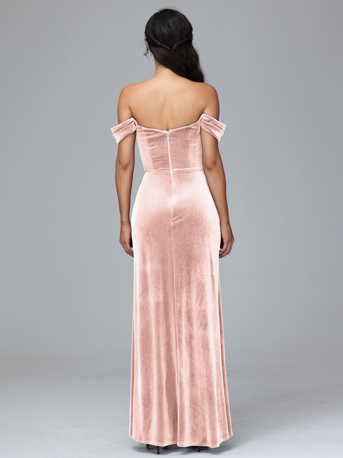 Off Shoulder Velvet Bridesmaid Dress With Slit