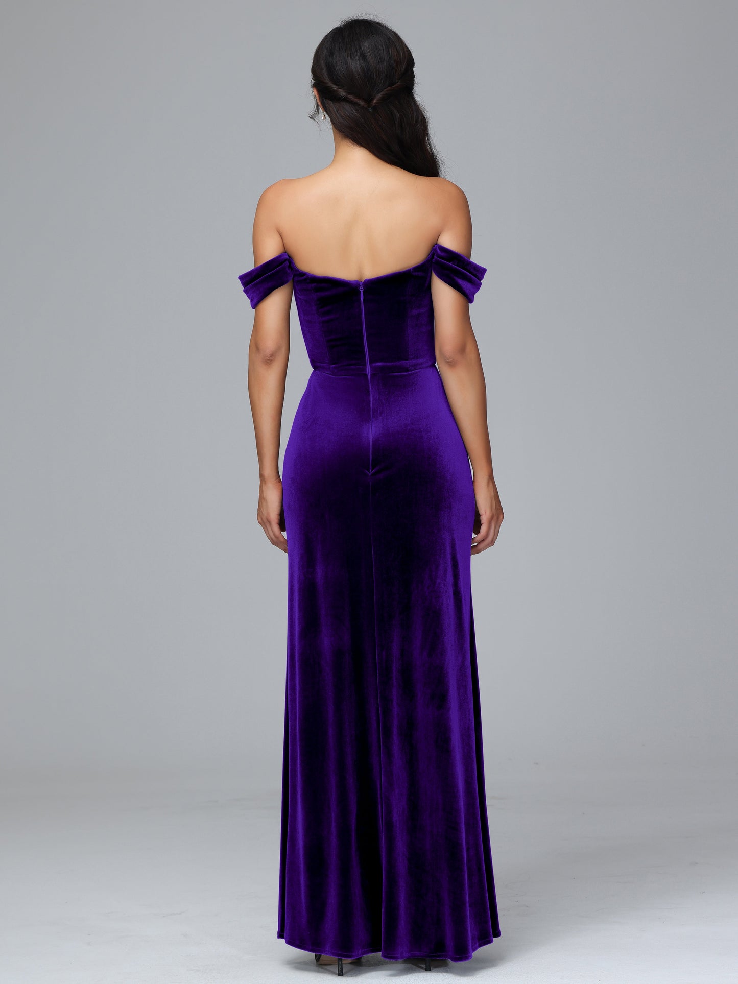 Off Shoulder Velvet Bridesmaid Dress With Slit