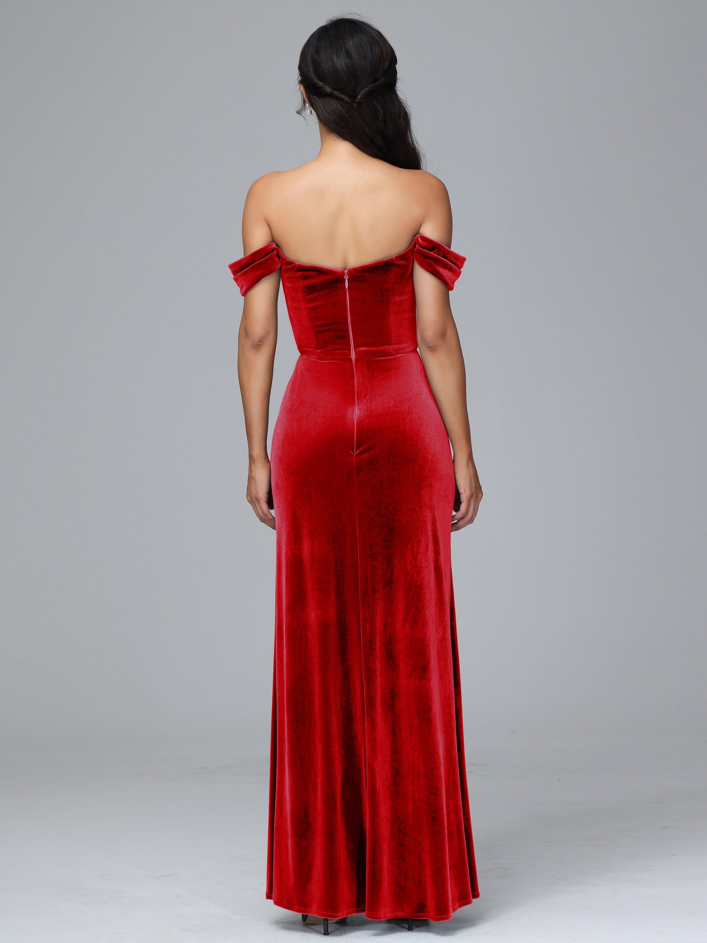 Off Shoulder Velvet Bridesmaid Dress With Slit