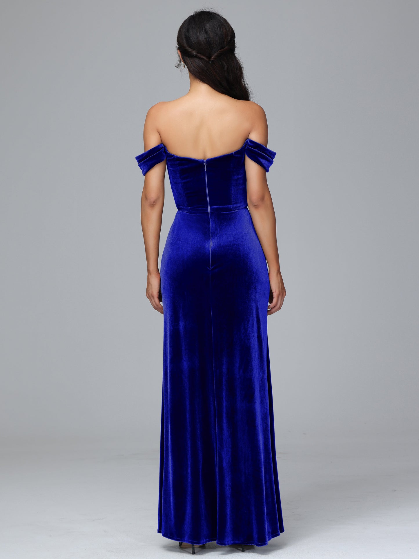 Off Shoulder Velvet Bridesmaid Dress With Slit