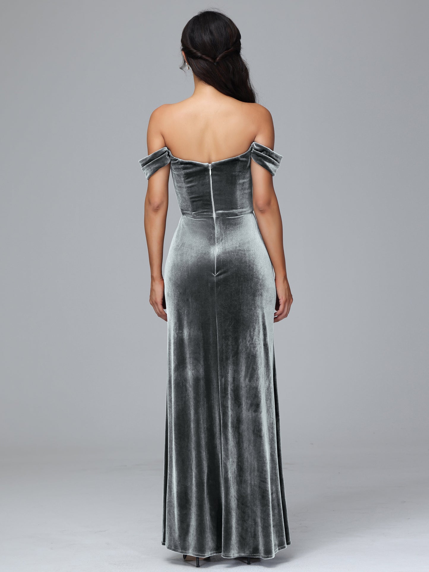 Off Shoulder Velvet Bridesmaid Dress With Slit