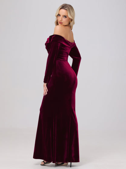 Off the Shoulder Sheath Long Sleeves Velvet Bridesmaid Dresses
