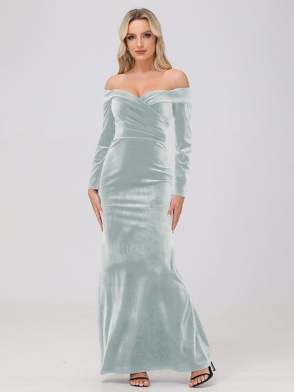 Off the Shoulder Sheath Long Sleeves Velvet Bridesmaid Dresses