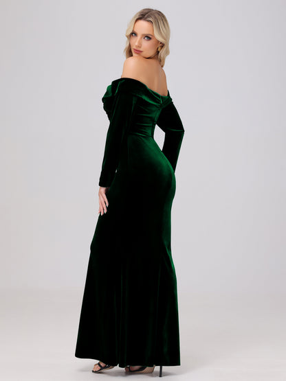 Off the Shoulder Sheath Long Sleeves Velvet Bridesmaid Dresses