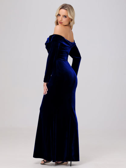 Off the Shoulder Sheath Long Sleeves Velvet Bridesmaid Dresses