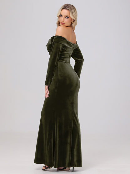 Off the Shoulder Sheath Long Sleeves Velvet Bridesmaid Dresses
