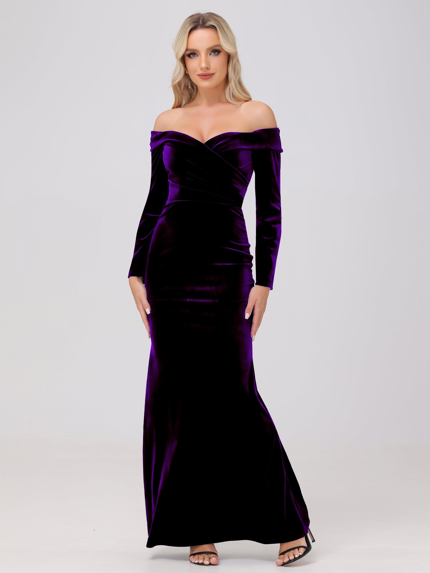Off the Shoulder Sheath Long Sleeves Velvet Bridesmaid Dresses