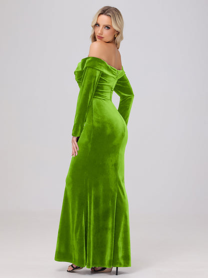 Off the Shoulder Sheath Long Sleeves Velvet Bridesmaid Dresses