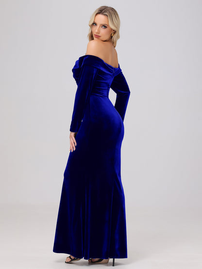 Off the Shoulder Sheath Long Sleeves Velvet Bridesmaid Dresses