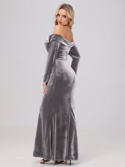 Off the Shoulder Sheath Long Sleeves Velvet Bridesmaid Dresses