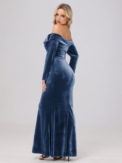 Off the Shoulder Sheath Long Sleeves Velvet Bridesmaid Dresses