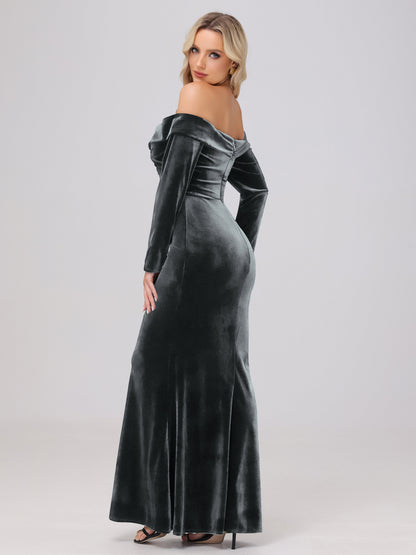 Off the Shoulder Sheath Long Sleeves Velvet Bridesmaid Dresses
